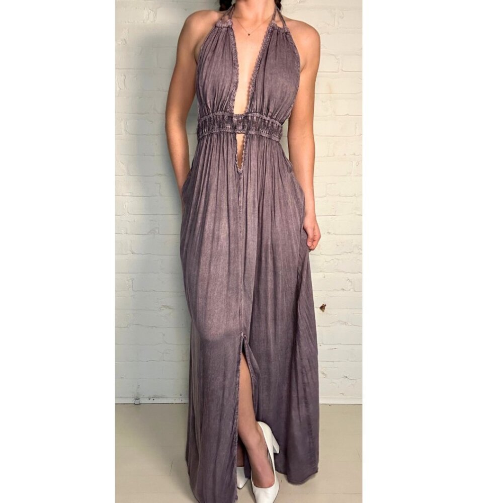 Purple Backless bohemian halter maxi dress